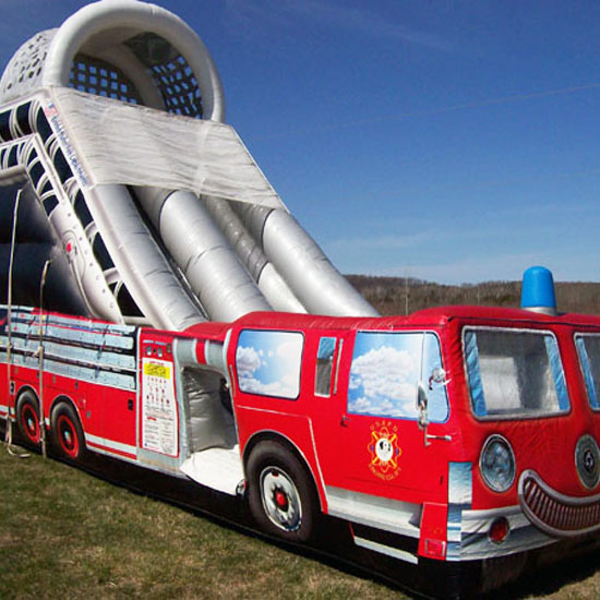 Fire truck inflatable water slide