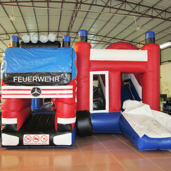 Fire bouncy castle and slide combo